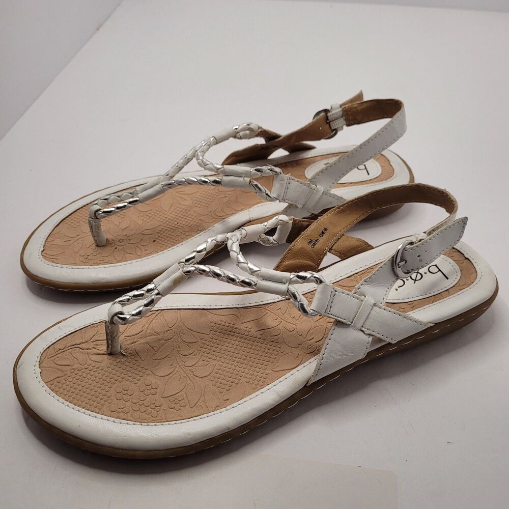 b.o.c. Born Concept white/silver braid strap thong slingback sandals Size 10M